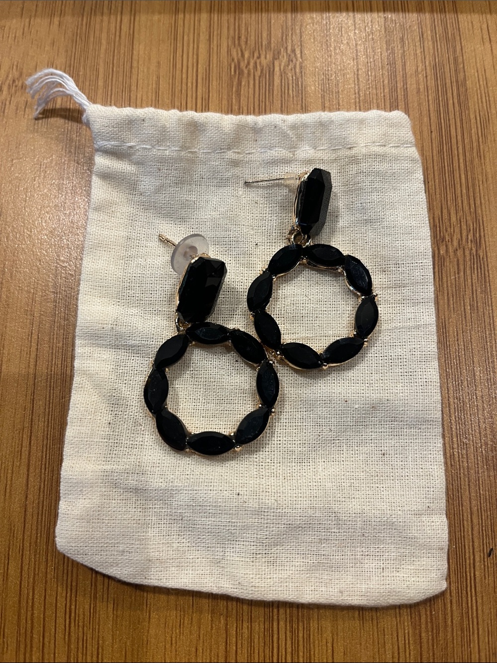 Vintage Black Hoop Drop Earrings - Elegant Women's Jewelry